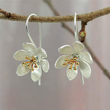 Load image into Gallery viewer, Silver Gold Water Lily Flower Hooks Earrings - Pretty Fashionation
