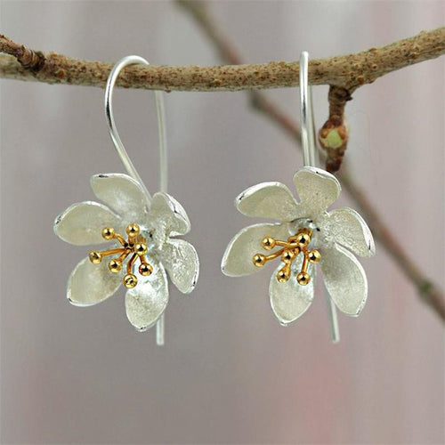 Silver Gold Water Lily Flower Hooks Earrings - Pretty Fashionation