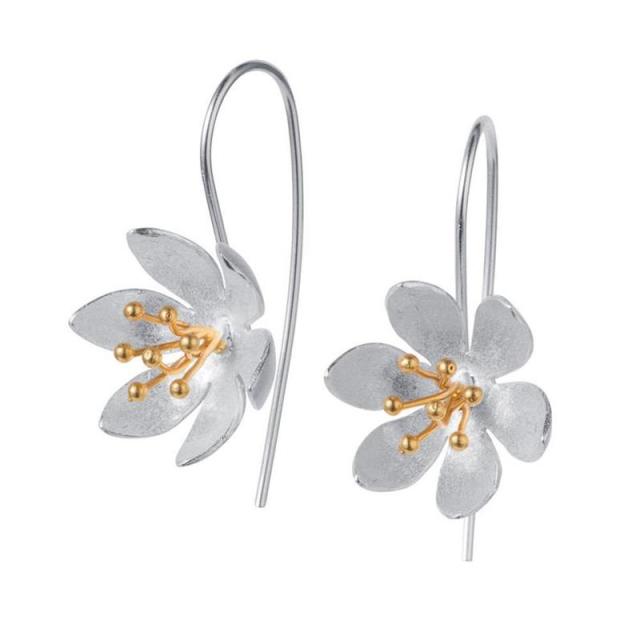 Silver Gold Water Lily Flower Hooks Earrings - Pretty Fashionation