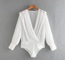 Load image into Gallery viewer, Draped V Neck Snap-Button Bodysuit - Pretty Fashionation
