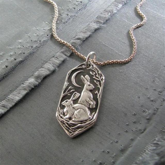 Alice Wonderland Silver Rabbit Hares Pendant Necklace