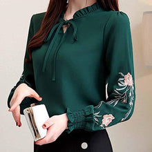 Load image into Gallery viewer, Bow Knot Chiffon Floral Embroidery Blouse - Pretty Fashionation
