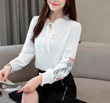 Load image into Gallery viewer, Bow Knot Chiffon Floral Embroidery Blouse - Pretty Fashionation
