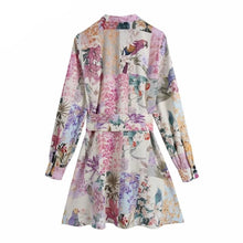 Load image into Gallery viewer, Stand Collar Patchwork Floral Bow Sashes Shirtdress - Pretty Fashionation

