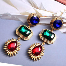 Load image into Gallery viewer, Retro Colorful Crystal Gold Statement Long Drop Earrings - Pretty Fashionation
