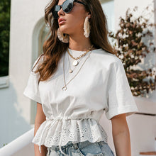 Load image into Gallery viewer, Ruffled Drawstring Waistband White T-shirt
