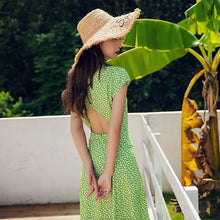 Load image into Gallery viewer, Vintage Boho Floral Green Slit Backless Midi Dress - Pretty Fashionation
