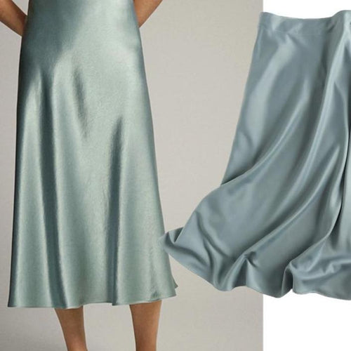 England Style High Waist Satin Midi Skirt - Pretty Fashionation
