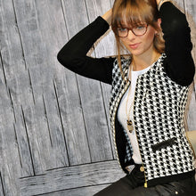 Load image into Gallery viewer, Houndstooth Top Splicing Zip Slim Jacket - Pretty Fashionation
