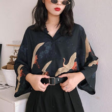 Load image into Gallery viewer, Vintage Kimono Style Japanese Cranes Shirt Blouse - Pretty Fashionation
