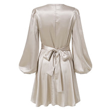 Load image into Gallery viewer, Satin Fit and Flare Lantern Sleeve Empire Dress
