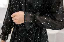 Load image into Gallery viewer, Vintage Black Polka Dot Pleated Chiffon Midi Dress - Pretty Fashionation
