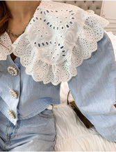 Load image into Gallery viewer, Vintage Peter Pan Doll Lace Collar Denim Blouse - Pretty Fashionation
