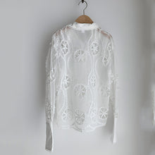 Load image into Gallery viewer, White Floral Hollow Out Embroidery Lace Blouse - Pretty Fashionation
