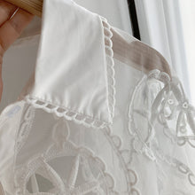 Load image into Gallery viewer, White Floral Hollow Out Embroidery Lace Blouse - Pretty Fashionation
