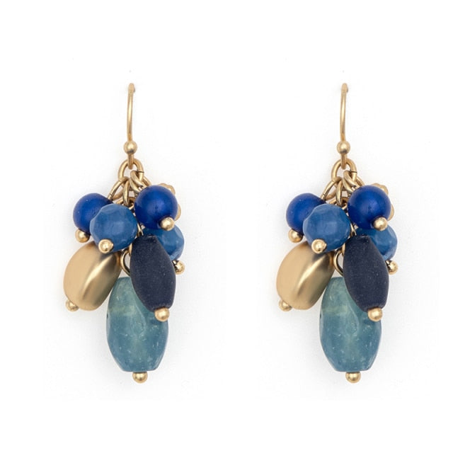 Vintage Bohemian Blue Matte Gold Natural Stone Drop Earrings - Pretty Fashionation