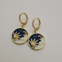 Load image into Gallery viewer, Bohemian Gold Moon Sun Hoops Dangle Earrings - Pretty Fashionation
