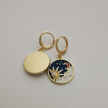 Load image into Gallery viewer, Bohemian Gold Moon Sun Hoops Dangle Earrings - Pretty Fashionation

