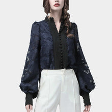 Load image into Gallery viewer, Vintage Pearl Lace Lantern Sleeves Blouse
