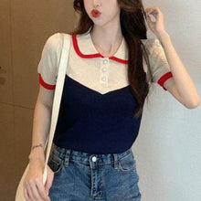 Load image into Gallery viewer, Vintage Retro Knitted Snow White Lapel Top T-shirt
