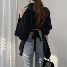 Load image into Gallery viewer, Hollow Out Tie-Waist Shirt Blouse - Pretty Fashionation
