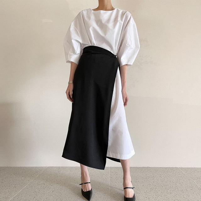 Designer Edgy Contrast Set Maxi Dress + Side Long Skirt - Pretty Fashionation