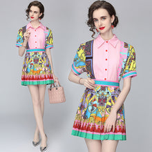 Load image into Gallery viewer, Exotic Lapel Puff Sleeve Shirt &amp; Skirt Two Piece Set - Pretty Fashionation
