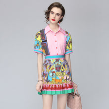 Load image into Gallery viewer, Exotic Lapel Puff Sleeve Shirt &amp; Skirt Two Piece Set - Pretty Fashionation
