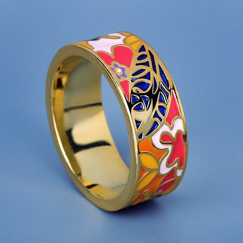 Exquisite Artfully Designed Handmade Enamel Ring
