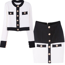 Load image into Gallery viewer, Designer Knit Color-block Two Piece Cardigan and Skirt
