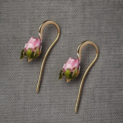 Vintage Gold Pink Tulip Flower Earrings - Pretty Fashionation