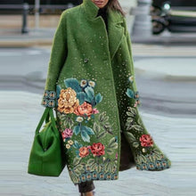 Load image into Gallery viewer, Designer Vintage Retro Green Floral Wool Coat
