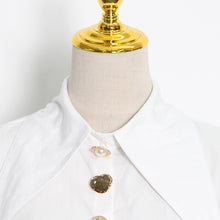 Load image into Gallery viewer, Designer Golden Button Lantern Sleeve Shirt Blouse
