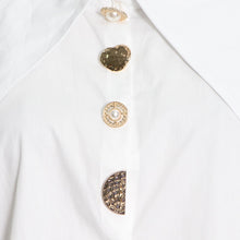 Load image into Gallery viewer, Designer Golden Button Lantern Sleeve Shirt Blouse
