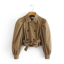 Load image into Gallery viewer, Vintage Bow Tied Cropped Puff Sleeve Trench
