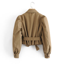 Load image into Gallery viewer, Vintage Bow Tied Cropped Puff Sleeve Trench
