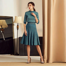 Load image into Gallery viewer, Designer Knit Dress Top &amp; Pleated Skirt Two-Piece Set
