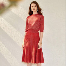 Load image into Gallery viewer, Designer Knit Dress Top &amp; Pleated Skirt Two-Piece Set
