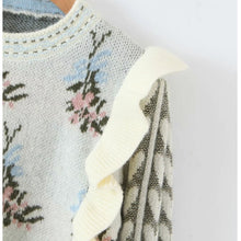 Load image into Gallery viewer, Vintage Knit Floral Ruffle Sweater
