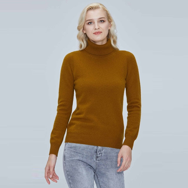 100% Merino Knitted Soft Wool Turtleneck Sweater