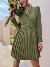 Load image into Gallery viewer, Olive Green Pleated Belt Blazer Chic Dress
