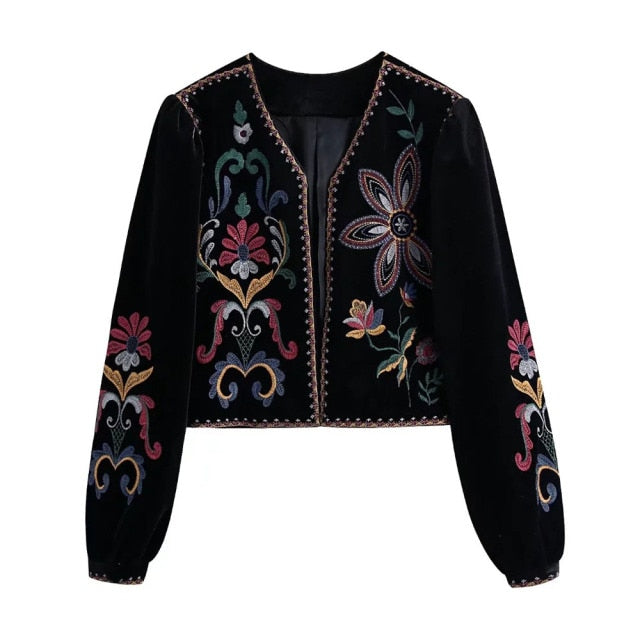 Vintage Velvet Bohemian Embroidery Jacket