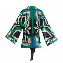 Load image into Gallery viewer, Vintage Contrast Color Leaves Smock Kimono Blouse
