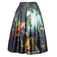 Load image into Gallery viewer, Vintage Retro Gothic 50s Oil Painting Midi Pleated Skirt - Pretty Fashionation
