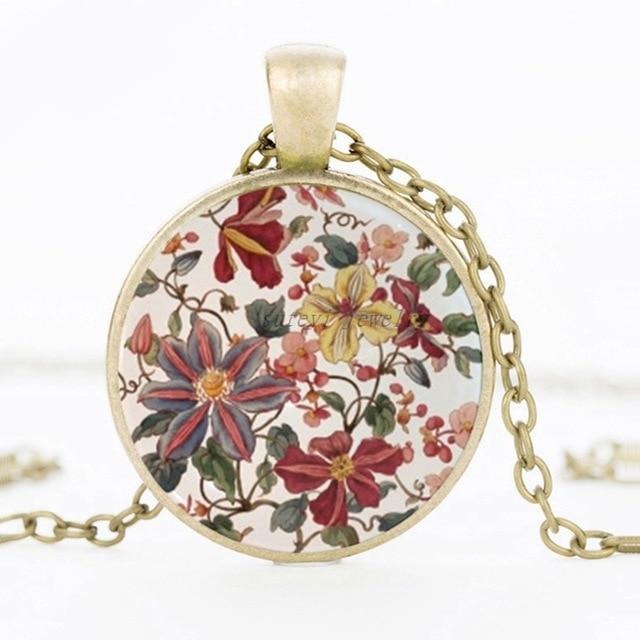 Boho Mandala Flower Glass Cabochon Pendant Necklace - Pretty Fashionation