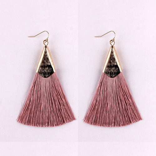 Vintage Boho Silk Tassel Fish Hook Drop Earrings - Pretty Fashionation