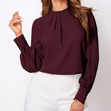 Load image into Gallery viewer, Vintage Pleated Mock-Neck Chiffon Blouse

