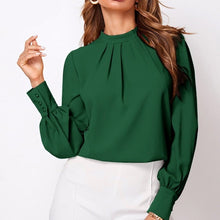 Load image into Gallery viewer, Vintage Pleated Mock-Neck Chiffon Blouse
