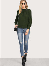 Load image into Gallery viewer, Vintage Pleated Mock-Neck Chiffon Blouse
