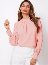 Load image into Gallery viewer, Vintage Pleated Mock-Neck Chiffon Blouse
